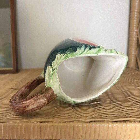 Vintage 20th Century Watermelon Shaped Pitcher Vase Fruit Art Made In Italy - Picture 5 of 10